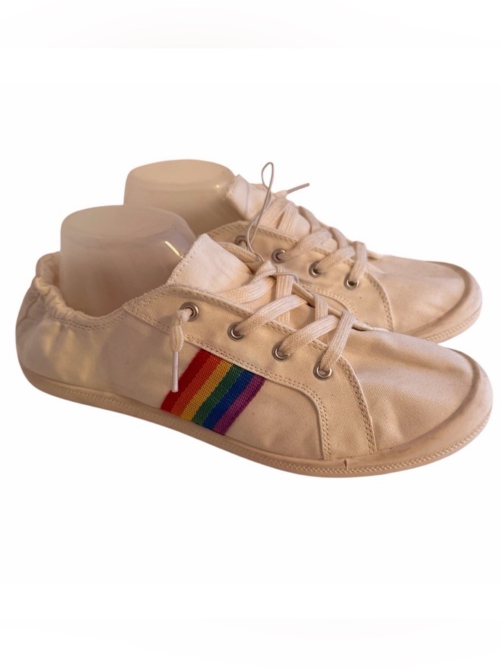 torrid White Canvas Frayed Ruched Cuff Sneaker with Rainbow Detail 11WW NEW